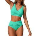 thumbnail image 4 of RYRJJ Women's Two Piece High Waisted Bikini Set Tummy Control Swimsuit Front Crisscross Ruched Full Coverage Bathing Suit(Mint Green,XXL), 4 of 9