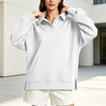 thumbnail image 3 of Fashion Sweatshirts for Women Oversized Sweatshirt Long Sleeve Button With Kangaroo Pocket Side Slit Loose Tops, 3 of 8