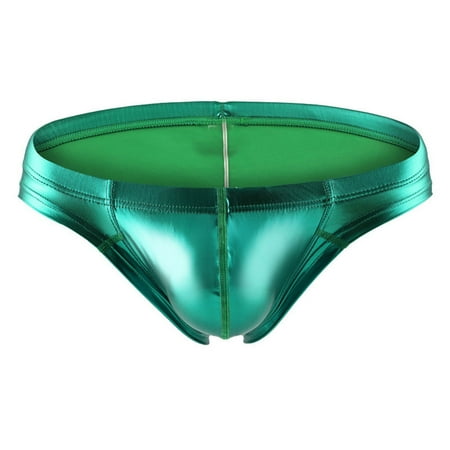 

CLZOUD Under Pants for Men Green Patent Leather Men s Fashion Patent Leather Wrinkled Small Boxer Briefs with Bronzing M