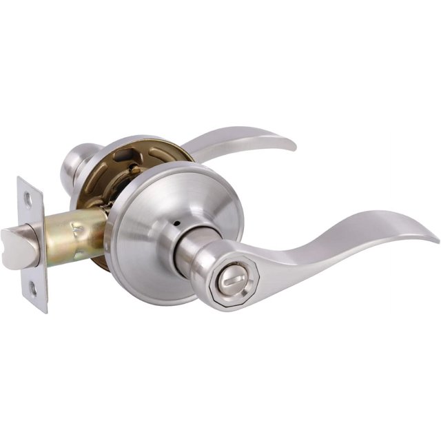 Door Levers Interior Keyed Difference Entry Front/Bedroom Wave Style Door Handles for Left and Right Opened Door with Lock and Keys Set in Satin Nickel