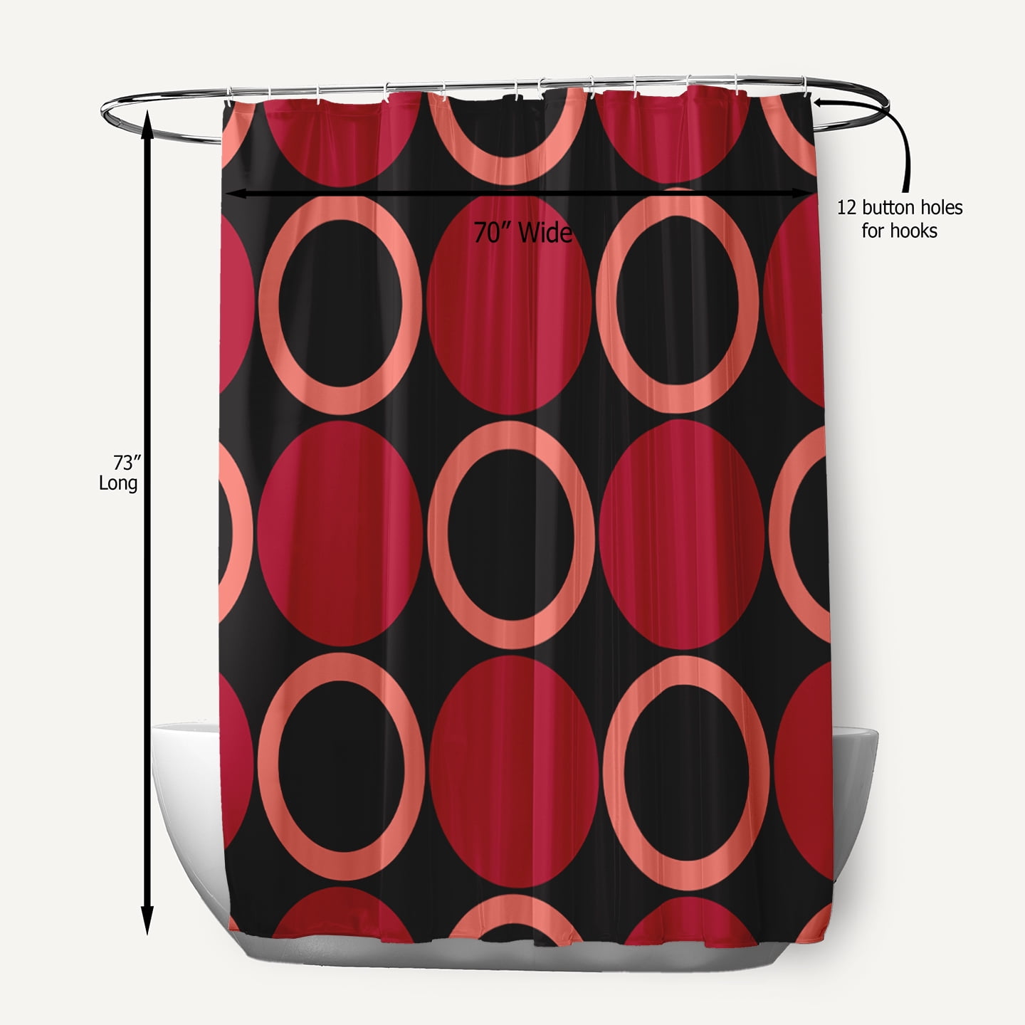 Simply Daisy 70" W x 73" L Mod Circles Polyester Shower Curtain, Dark Red [1 Ct]