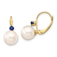 thumbnail image 3 of 14K Yellow Gold 8-8.5mm White Round Freshwater Cultured Pearl Sapphire Leverback Ball Earrings, 3 of 3
