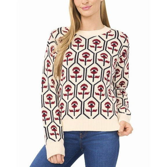 CeCe womens  Flower Jacquard Mock Neck Sweater, XL, Yellow