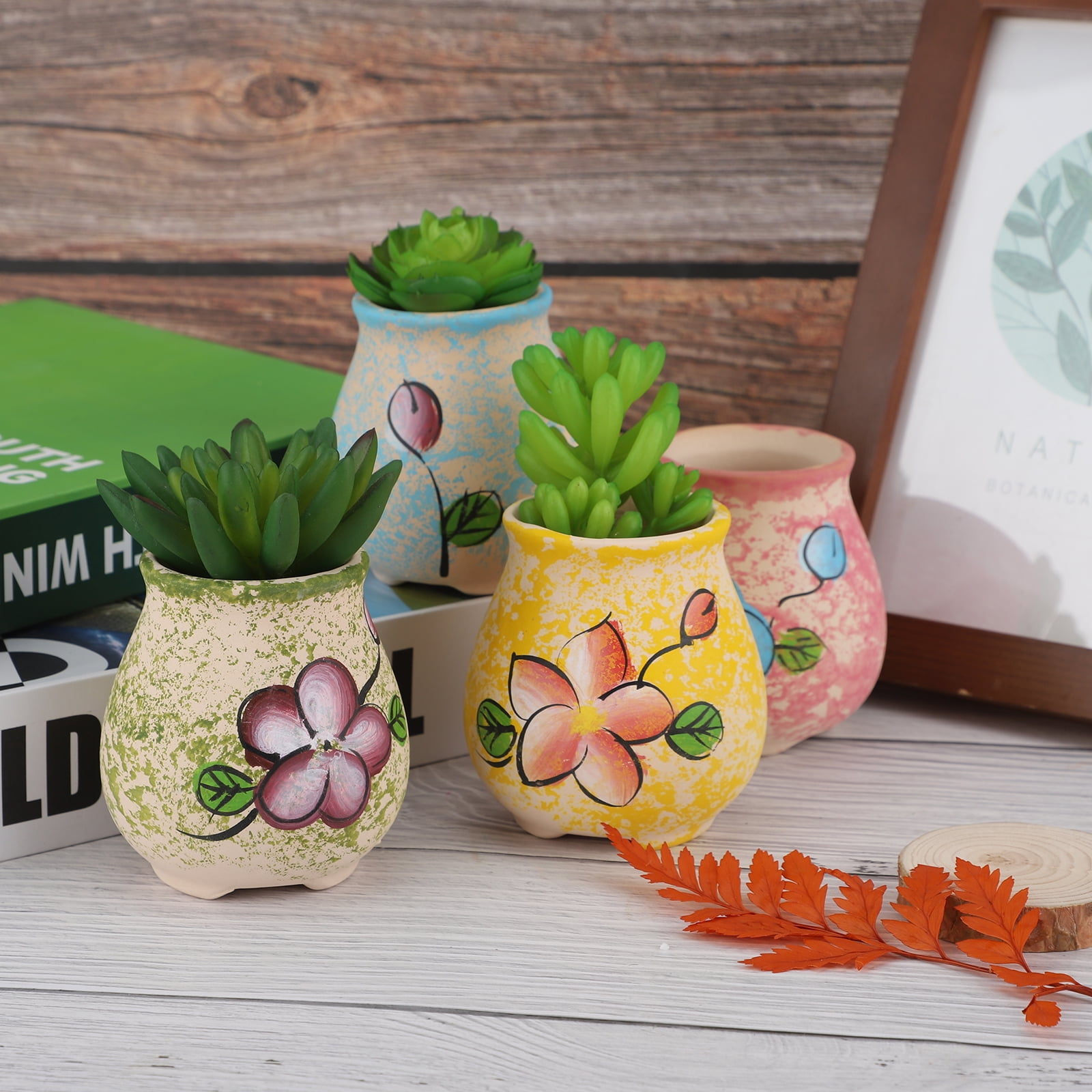 Creative Hand Painted Flower Pot Round Ceramics Succulent Green Plant  Flowerpot Indoor Decorative Countertop Planting Pot Gifts - AliExpress