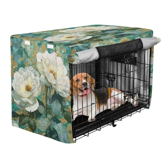 Qxltty White Peonies Crate Cover Durable Oxford Cloth Pet Kennel Sunshade Universal Fit for 35in Wire Cage