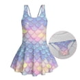 thumbnail image 6 of COEQINE Girls One Piece Swimsuit with Flowy Skirt Bottom, Soft Tank Style Neckline Skirted Swimwear, Comfort Polyester Spandex Bathing Suit for 8-9 Year Olds, Dreamy Mermaid Scales, 6 of 8