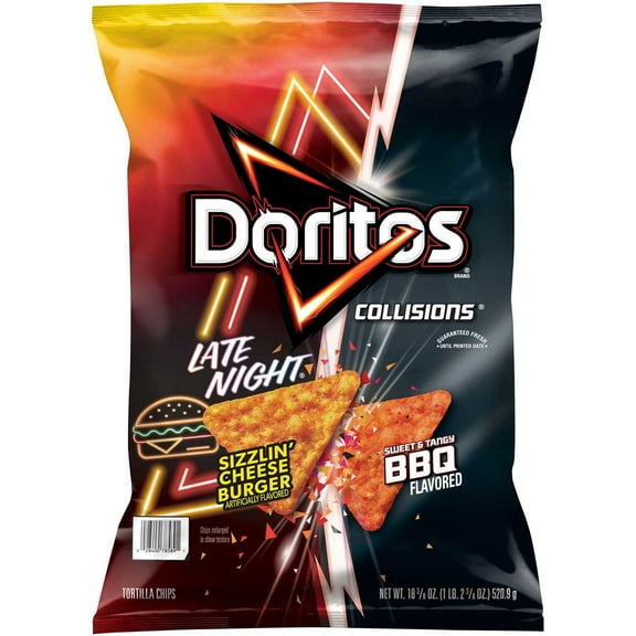 D Collisions Tortilla Chips BBQ & Sizzlin Cheeseburger, 18.375 oz.