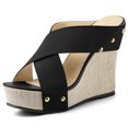 thumbnail image 1 of BLISSFUL STEP Women's Linen Platform Slide Wedge Open Toe Sandals, 1 of 7