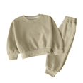 thumbnail image 2 of Afuyipoi Kids Waffle Knit Long Sleeve Sweatshirt and Pants 2-Piece Activewear Set 1-11Y Green Size 6, 2 of 5