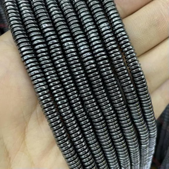 HOOUN 2x6mm Natural Gemstone Flat Spacer Round Loose Beads For Jewelry Making 15''-Hematite-2X6mm 150pcs 15inch