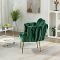 thumbnail image 4 of 27.4"W Accent Chair with Throw Pillow, Velvet Armchair with Handmade Weaving Backrest, Upholstered Reading Chair Single Sofa with Gold Metal Legs for Living Room Bedroom Dorm Room Office, Green, 4 of 7