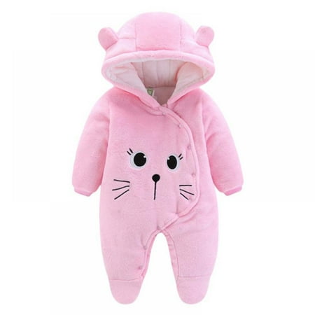 

SYNPOS Newborn Baby Jumpsuit Hooded Fleece Rompers Long Sleeve Onesies Outwear Outfits 0-12 Months