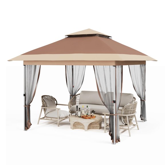 Mescukay 12x12ft Instant Pop Up Gazebos, Waterproof Canopy Tent with Mosquito Netting, Outdoor Canopy Shelter with Wheeled & Carry Bag, for Patio, Garden, Backyard, Party, Camping