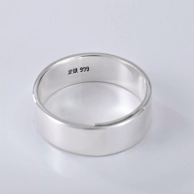 HOOUN Pure S999 Silver Band Men Women Gift Simple Glossy Adjustable Ring