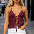 thumbnail image 2 of Molidfa Women's Halter V-Neck Sleeveless Tie Front Ruched Flowy Summer Cami Lightweight Breezy Resort Top, 2 of 5