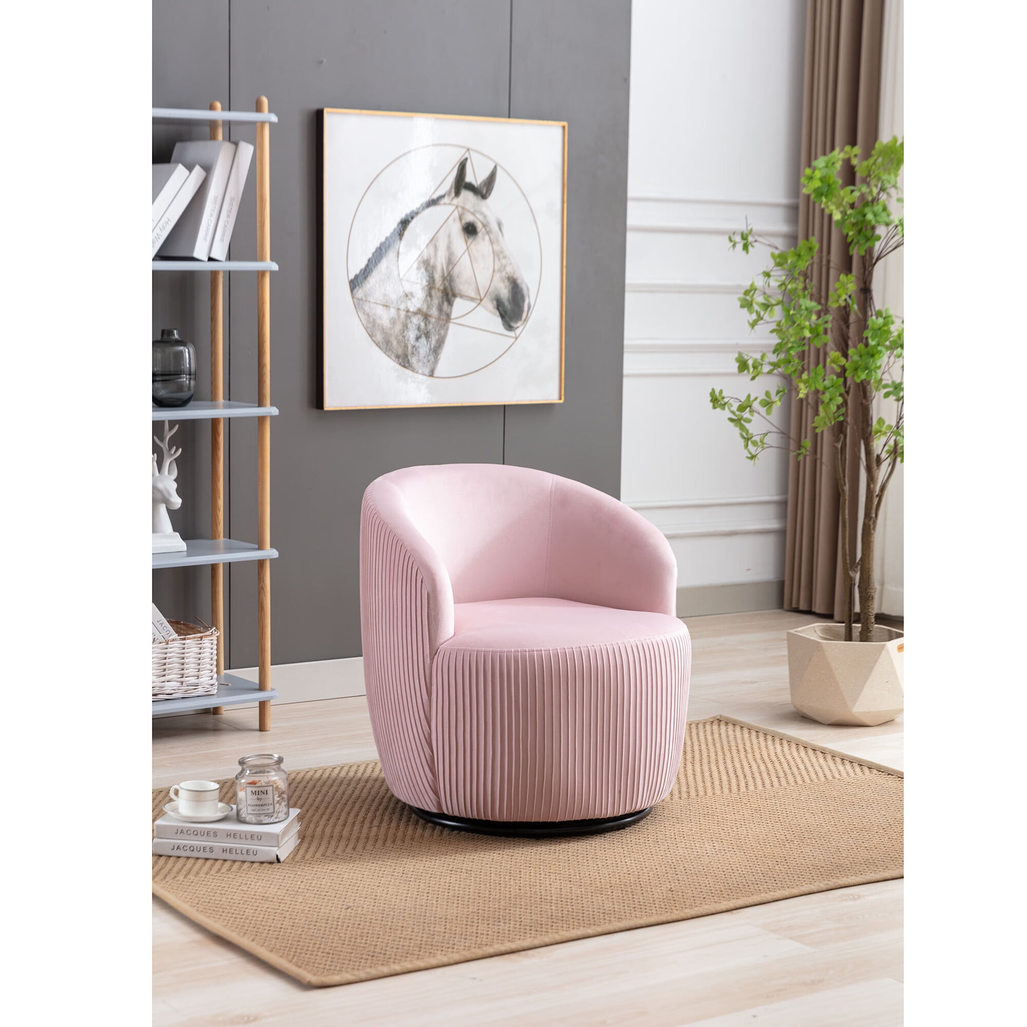 GNIXUU Vertical Stripe Swivel Barrel Chair - Velvet Upholstered 360 ...