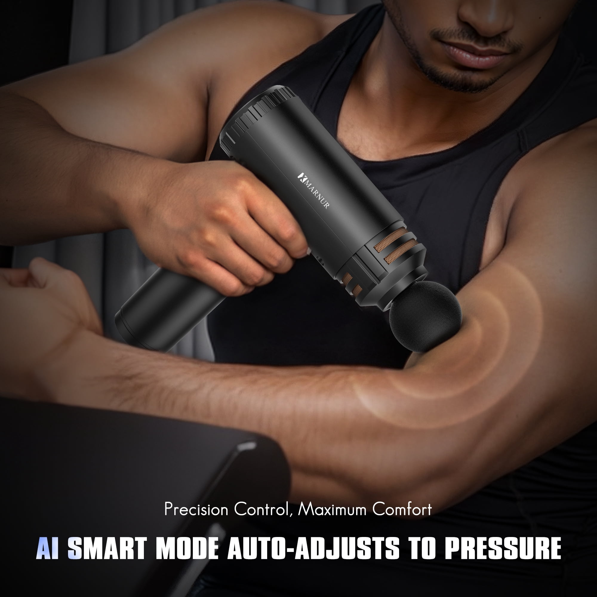 MARNUR Massage Gun Deep Tissue , 10 Speeds, 4 Heads, Quiet Muscle Massager with AI Smart Mode, 6H Battery, for Athletes & Home Use