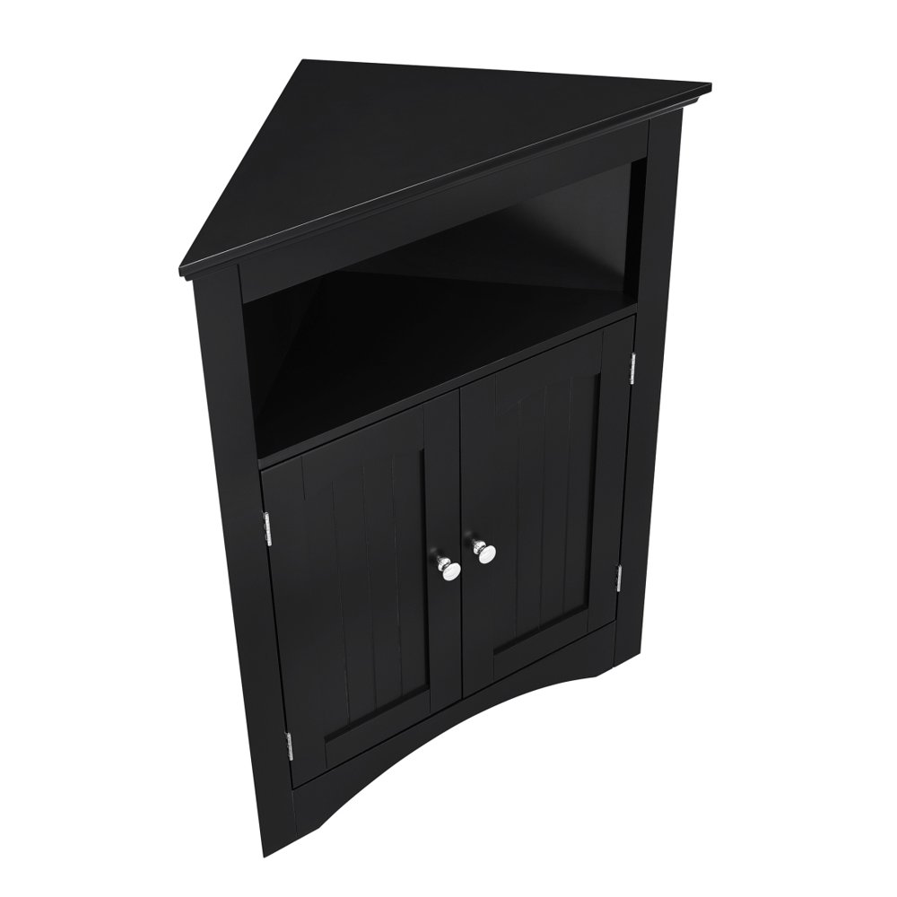 Hassch Corner Cabinet with 2 Doors and 3 Tier Shelves, Free Standing Corner Storage Cabinet for Bathroom, Kitchen, Living Room or Bedroom, Espresso