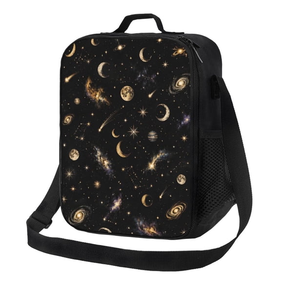 Celestial Moon Stars Lunch Bag Insulated Thermal Lunch Box with Shoulder Strap & Handle for Women and Men