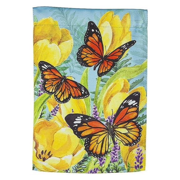 Evergreen Tulip and Butterfly Garden Suede Flag 12.5 x 18 Inches Indoor Outdoor Decor
