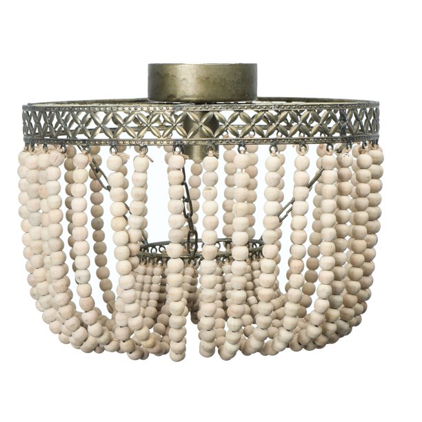 Desert Fields Natural Round Wood Bead and Metal Semi Flush Mount ...