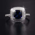 thumbnail image 2 of HeartsAndYou 2ct Natural Blue Sapphire Double Halo Engagement Ring 100% 14k SOLID White Gold, 2 of 9