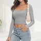 thumbnail image 5 of Blusa Mangas Largas Top Camisa básica de algodón Estilo casual Mujer Traje diario simple Kuymtek Gris T M para Mujer, 5 of 7