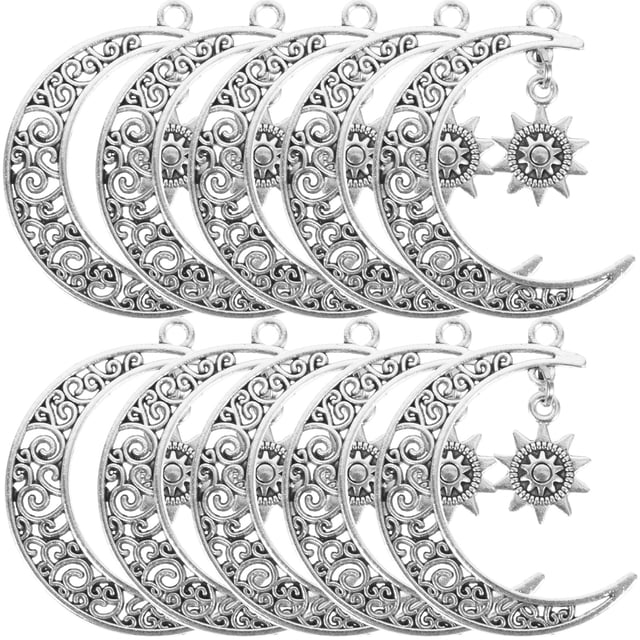 10 piezas de dijes de aleación de sol y luna, colgantes de aleación, dijes de collar de luna y sol.