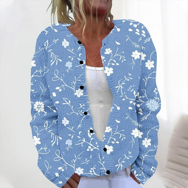 LOVZFMLL Cardigan for Women Ladies' Casual Printed Knitted Cardigan With Button Up Jacket And Top