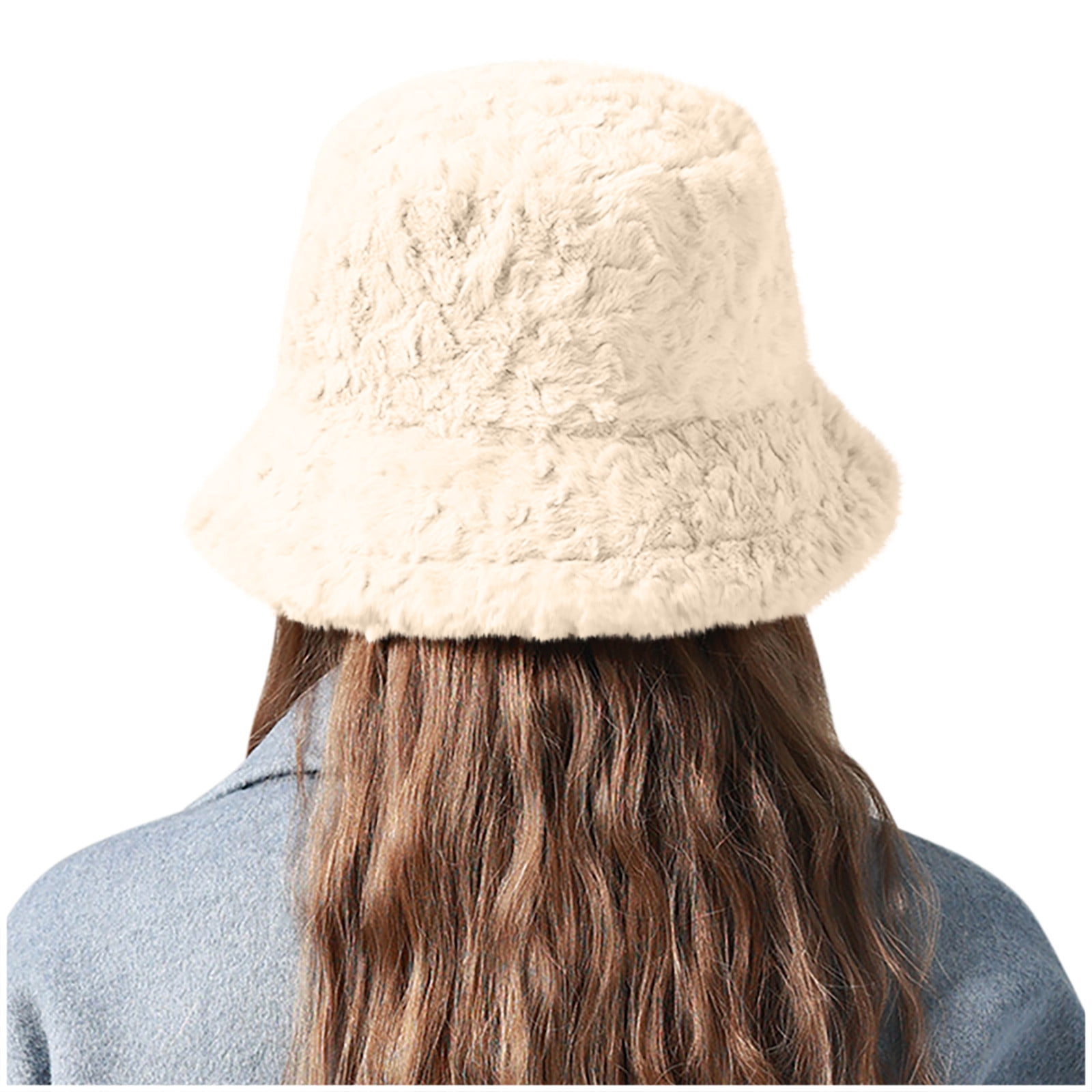 Chic Tan Teddy Sherpa Bucket Hat OS New APEXFWDT Womens Bucket Hat, Fuzzy Furry Winter Warm  main image 3