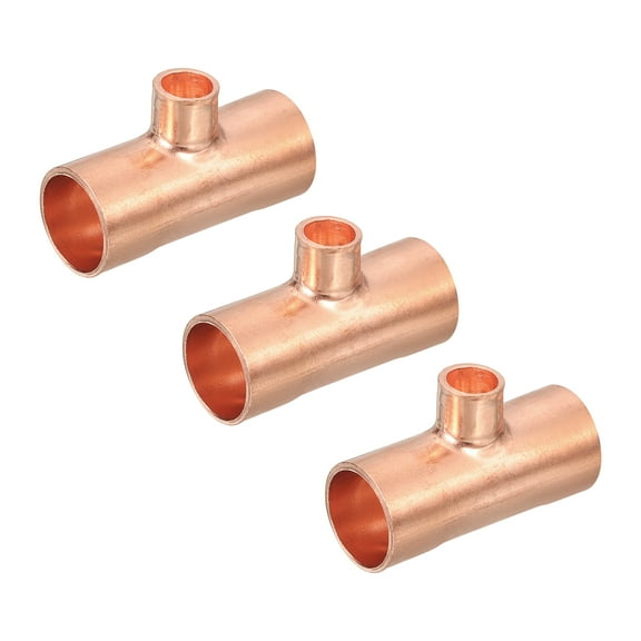 3Pcs 1/2" x 1/4" x 1/2" Copper Reducing Tee Pressure Pipe Fitting Connectors for Plumbing Supply & Refrigeration