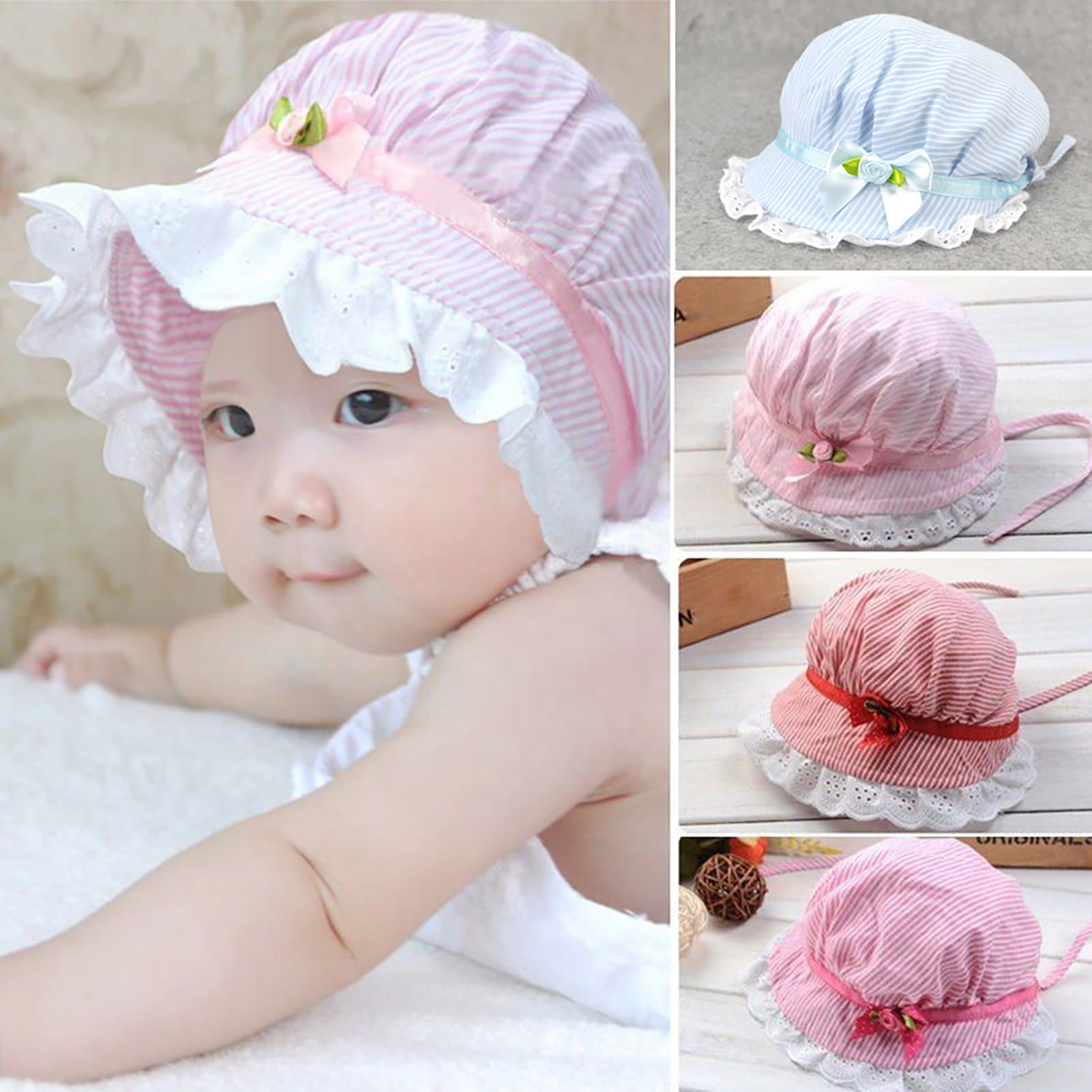 Pink Jiayit Soft Cute Lovely Newborn Kids Hat Beanies Caps Flower Beanie Hat for 0-3months Toddler Baby Clearance