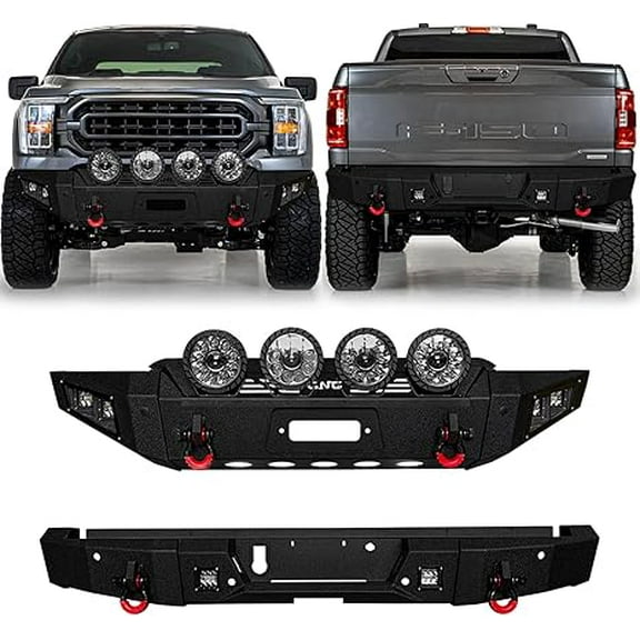 TIOYAR Steel Front and Rear Bumper for 2021-2022-2023-2024-2025 Ford F150 (Not Fit F150 Lighting) With Winch Plate&Lights (Black Texture)