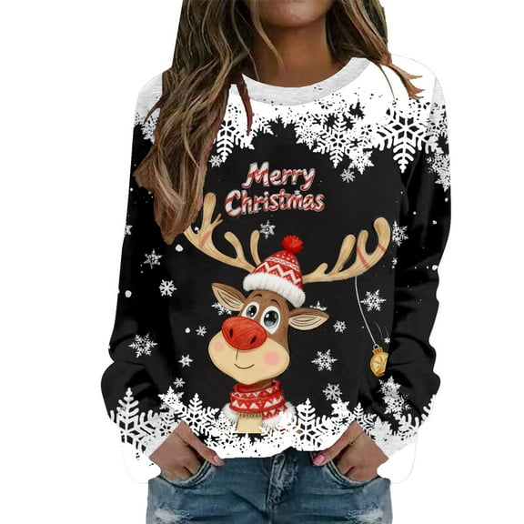KANG Print Casual Crewneck Pullover Sweater Soft Warm Winter Holiday Graphic Long Sleeve For Ladies Cozy Loungewear Outfit