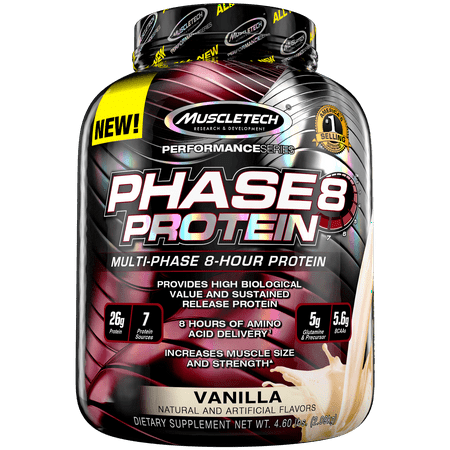 Phase8 Whey Protein Powder, Sustained Release 8-Hour Protein Shake, Vanilla, 50 Servings