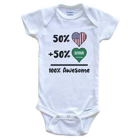 

50% American 50% Saudi 100% Awesome Saudi Arabia Heart Flag Baby Bodysuit