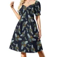 thumbnail image 3 of Lino Print Blue Banded Bee Sleeveless Dress evening dresses ladies long sleeve dress, 3 of 6