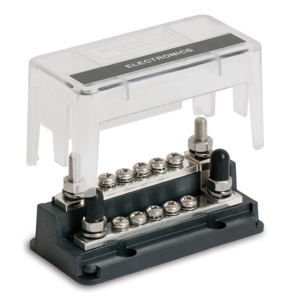 BEP Marine Busbar 777-Z10W-200 Flat Strip Type; 10 Terminal Points; 200 Amp Maximum; Without Insulated Cover; 3.8 Inch Length x 1.91 Inch Width; Tinned Copper Conductor/Stainless Steel Studs