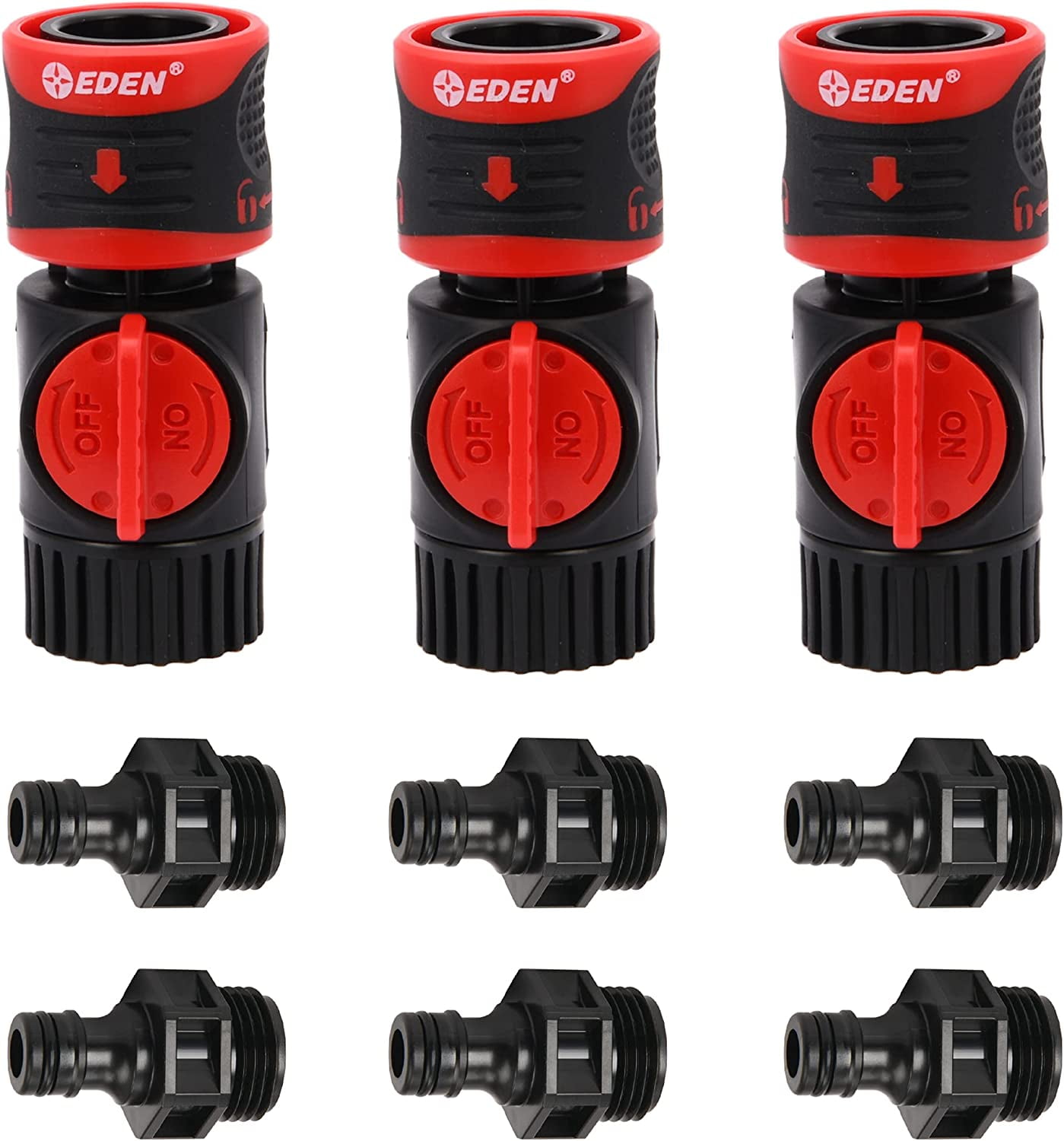 HRTGFD-93218 Premium Garden Hose Quick Connect Kit | 9-Piece / 3-Pair Snap & Lock Fittings and Adapters with Water Stop, Flow Control, Secure Twist-Lock Design