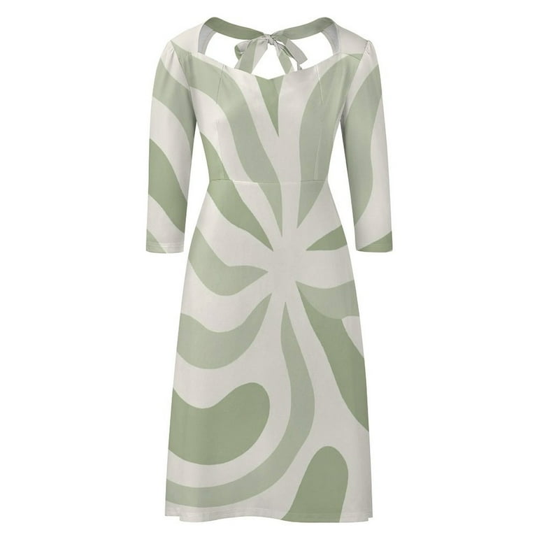 Sage Green Swirl Abstract Art Womens Summer Dress Tie Back A Line Flare  Dress - Walmart.com