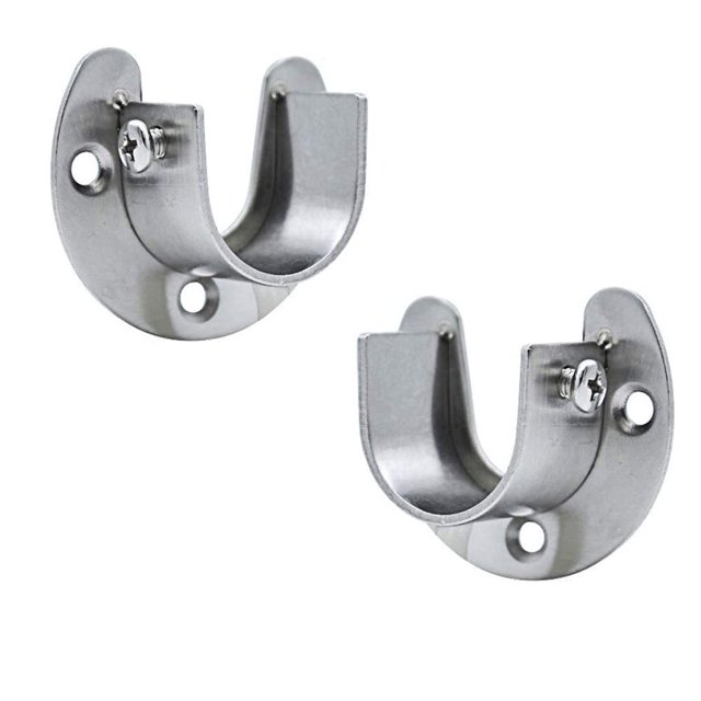Paquete de 2 enchufes de barra de armario de acero inoxidable, soportes de extremo de barra de armario de alta resistencia soporte de barra de brida en forma de U con tornillos para soporte de armario barra de cortina de ducha