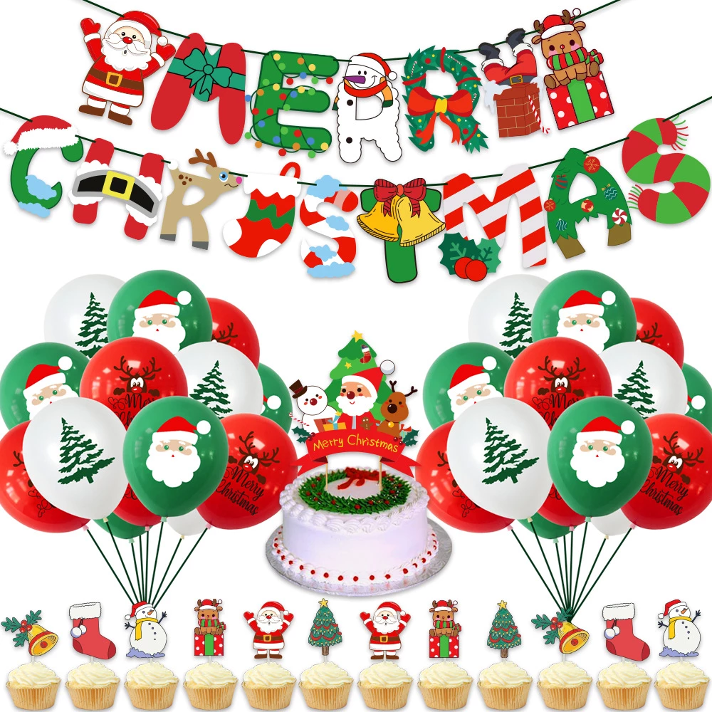 Christmas Theme Party Decoration with Merry Christmas Banner Santa