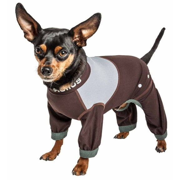 Dog Helios YGHL9BRSM Tail Runner 4-Way-Stretch Breathable Full Bodied Performance Dog Track Suit - Brown & Grey, Small