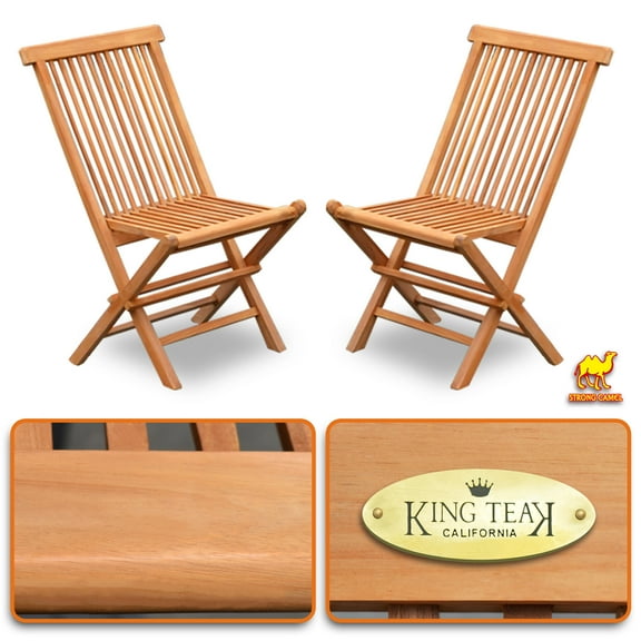 King Teak Golden Teak Wood Folding Chair Outdoor Patio Garden Yard Folding Seat Chair 2 Piece