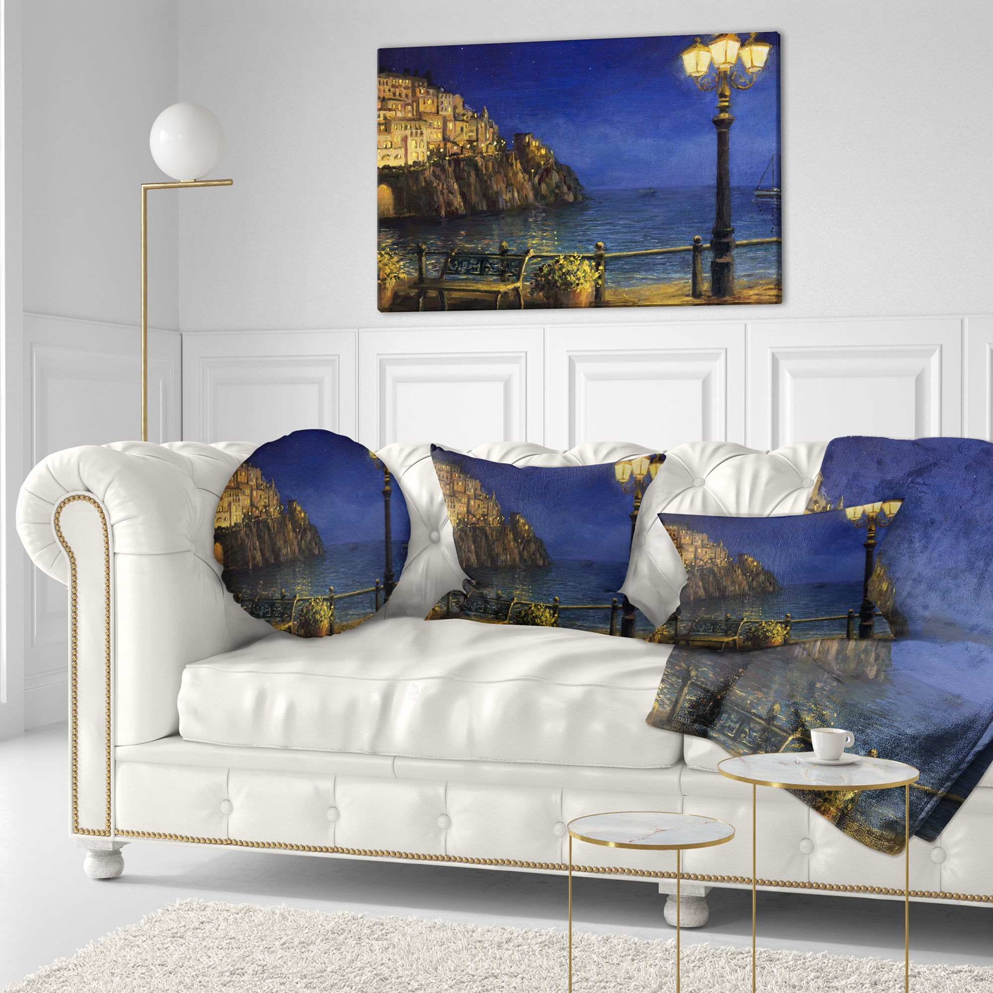 Designart Summer Evening in Amalfi - Landscape Printed Throw Pillow - 12x20