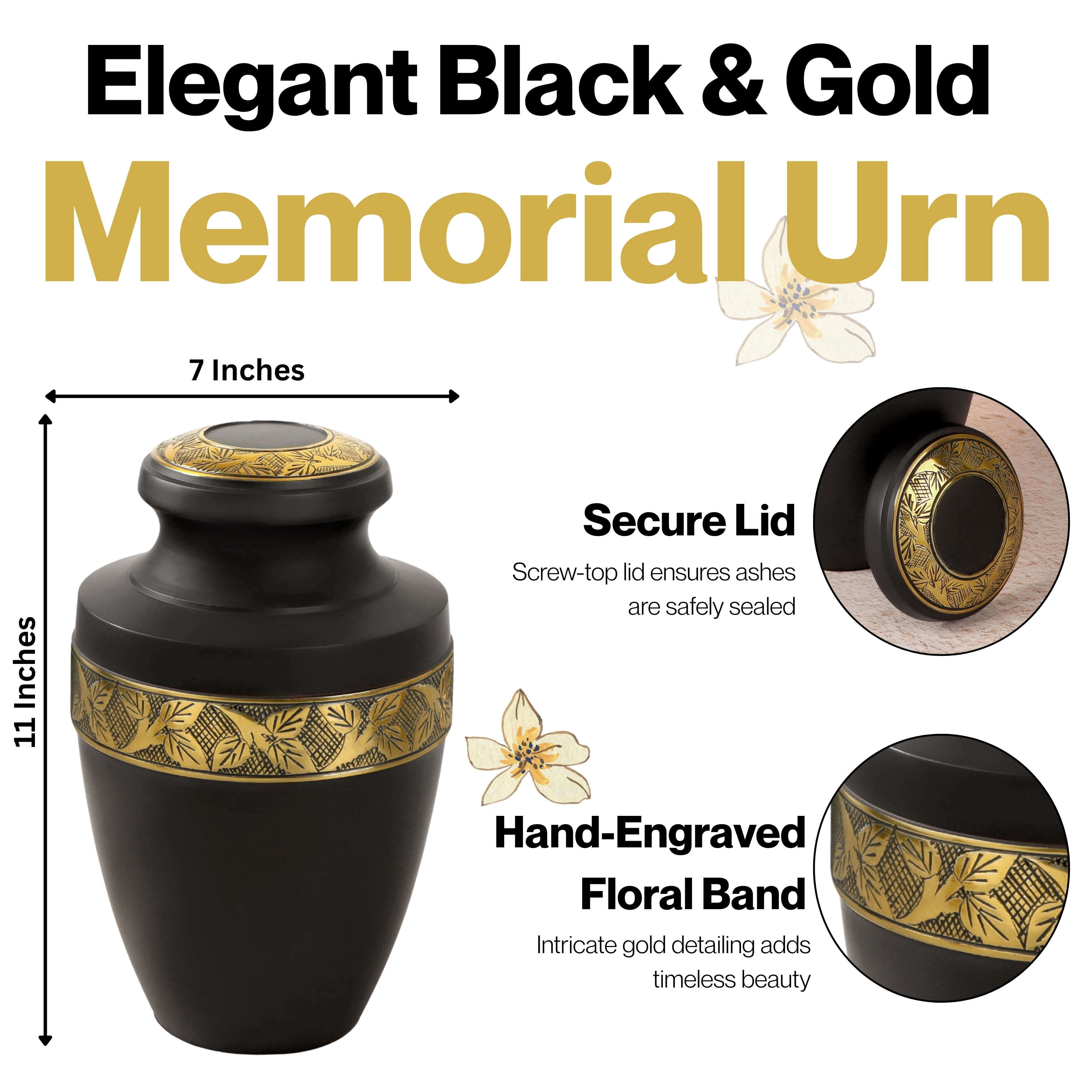 Handcrafted Aluminum Urn - Decorative Memorial Holder for Ashes and Remembrance (Coal & Pure Gold)