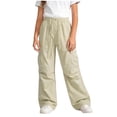 thumbnail image 2 of DJDLJWCJ Teen Cargo Pants for Girl 14-16 Straight Leg Elastic Waist Baggy Pants Solid Color Lightweight Work Pants Beige Size 9, 2 of 5