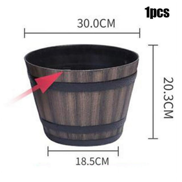 Imitation Wooden Barrel Flower Pot Walnut Color Thick And Durable Large Capacity Retro Planter for Home and Garden Two D