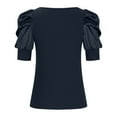 thumbnail image 7 of Fesfesfes Women's Short Sleeve Tops Women's Low Cut Round Neck Bubble Sleeve Threaded Stitching Slim Fitting Short Sleeved T-shirt Mesh Short Sleeve Tops for Women 4(S), 7 of 7