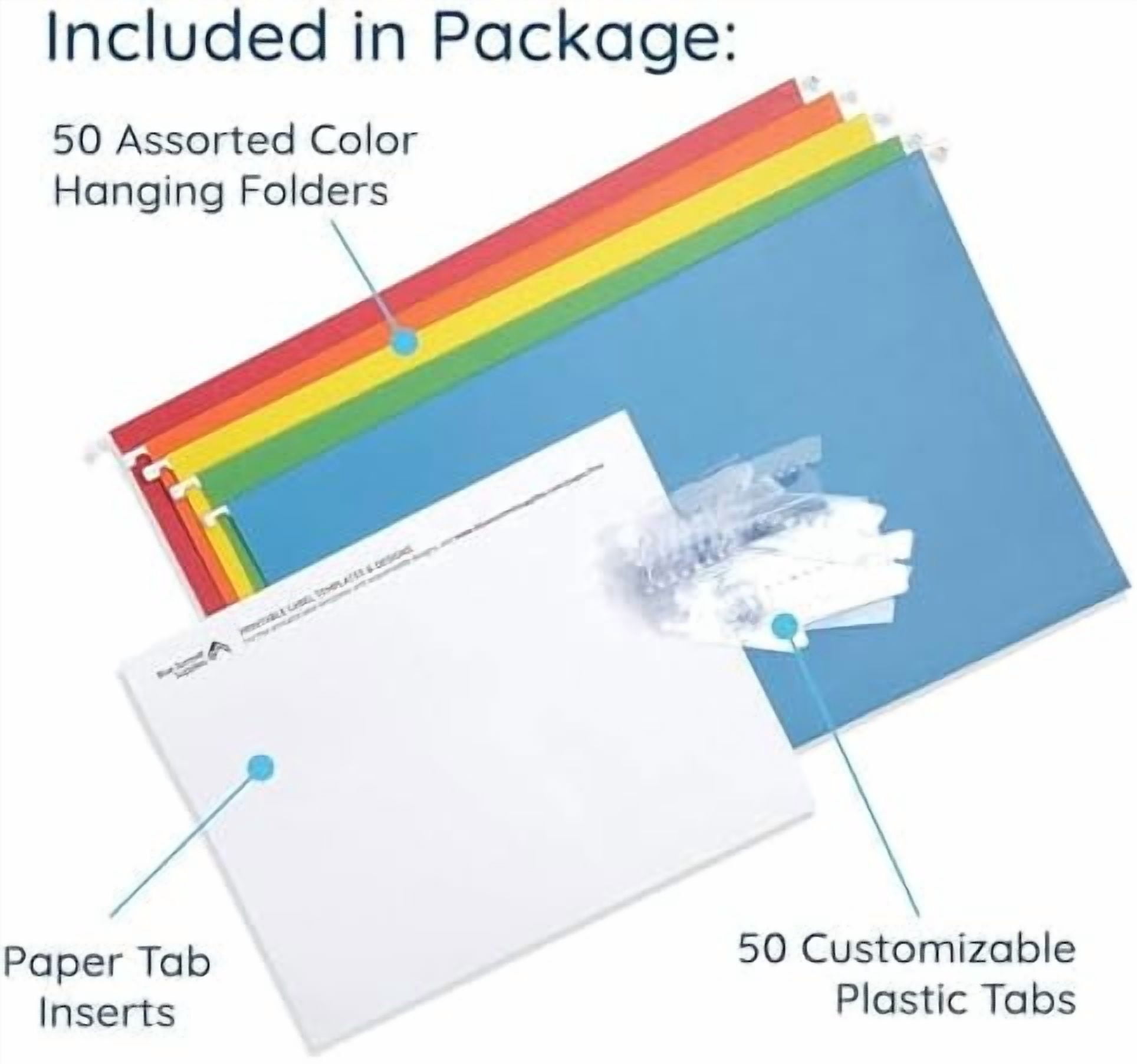 50 Legal Hanging File Folders, 50 Reinforced Hang Folders, Designed for Home and Office Color Coded File Organization, Legal Size, Assorted Colors, 50 Pack